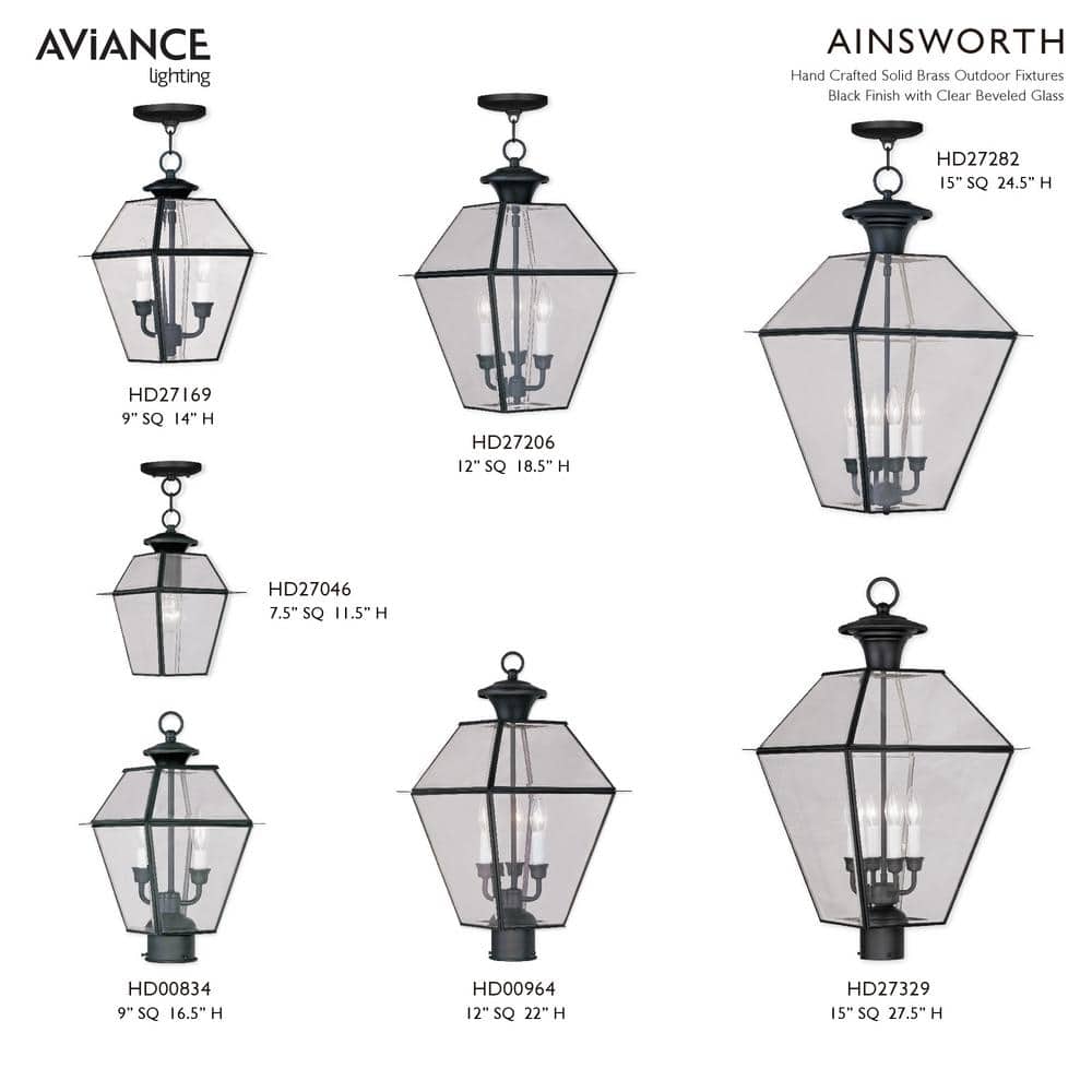 Charleston Elegance Black Brass Outdoor Lantern with Clear Beveled Glass