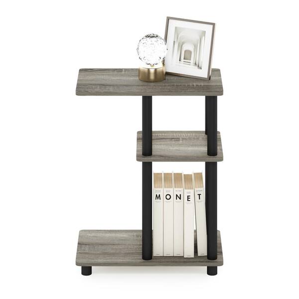 Furinno Turn-N-Tube 19.7 in. French Oak/Black C-Shape Wood Side