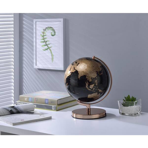 ORE International 12.5 in. Black/Gold Globe On Rose Gold Metal Frame