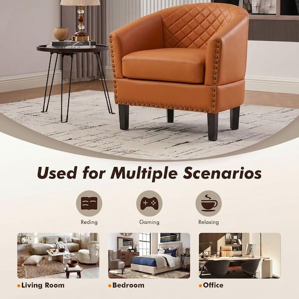 HOMEFUN Modern Orange Scratch-Resistant Faux Leather Wood Frame