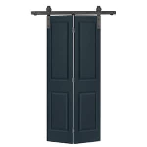 30 in. x 80 in. 2 Panel Charcoal Gray Painted MDF Composite Bi-Fold Barn Door with Sliding Hardware Kit