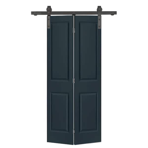 CALHOME 30 in. x 80 in. 2 Panel Charcoal Gray Painted MDF Composite Bi-Fold Barn Door with Sliding Hardware Kit