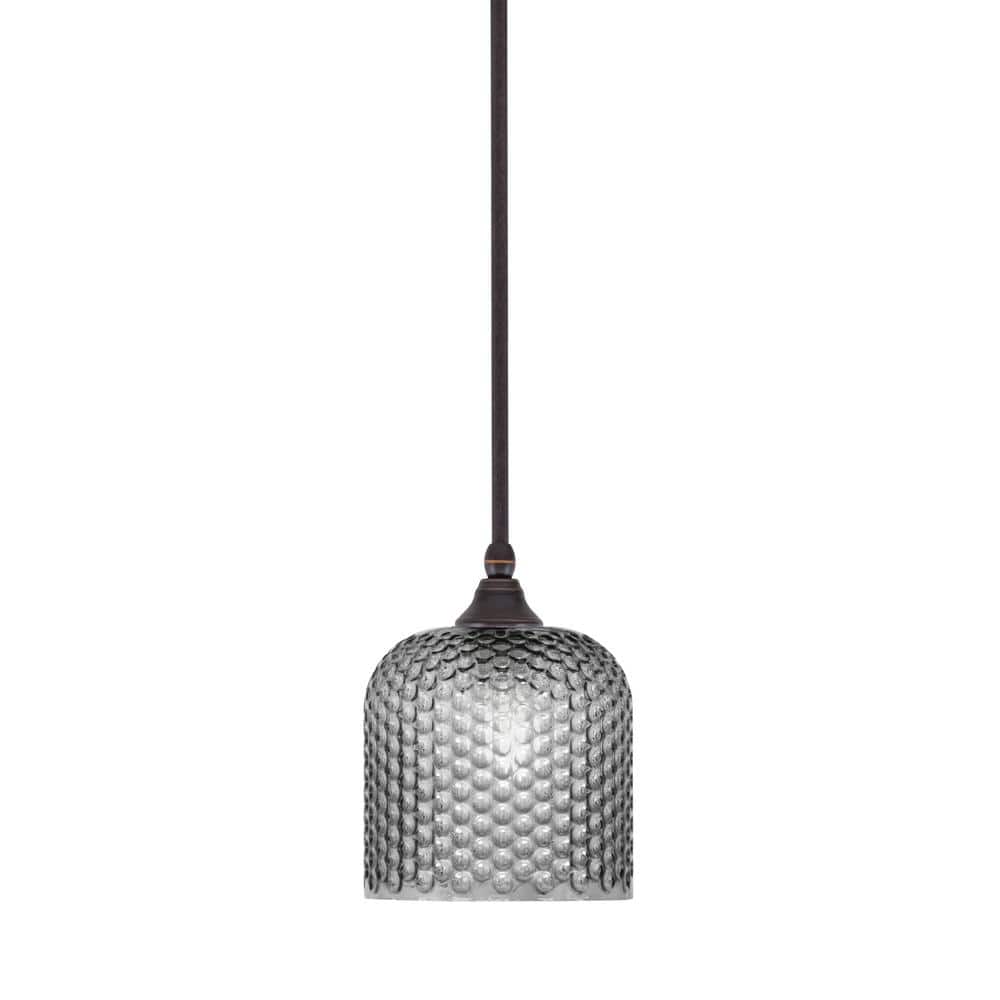 Sparta 100-Watt 1-Light Dark Granite Shaded Pendant Light with Smoke Glass,