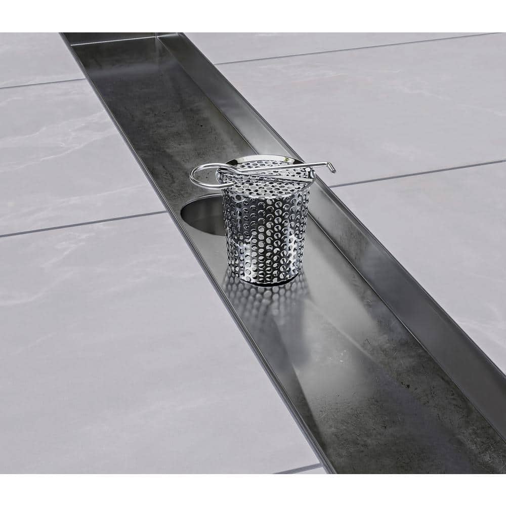24'' Matte Black Stainless Steel Linear Shower Drain with Square Pattern Cover