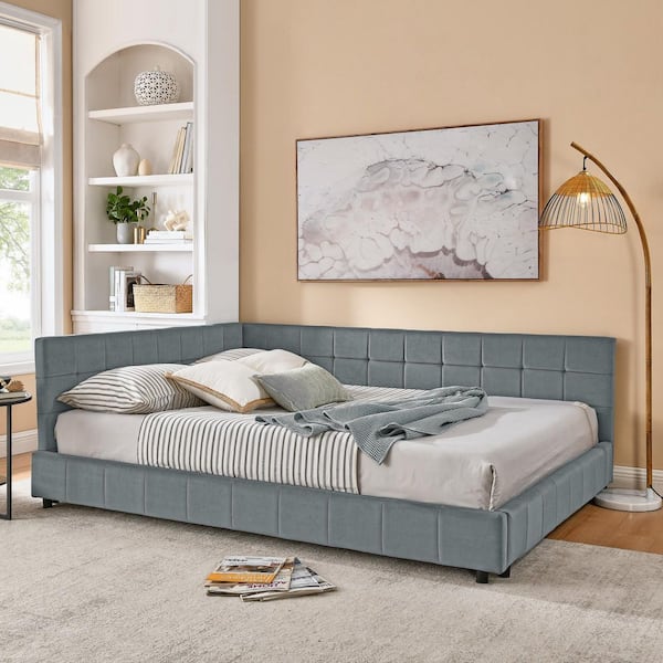 Nola Grey Velvet Upholstered Queen Size Daybed with Tufted Bed Frame, Armrests