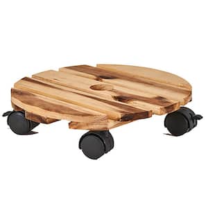 12 in. Wood Planter Caddy with Rotating Casters (Set of 2)