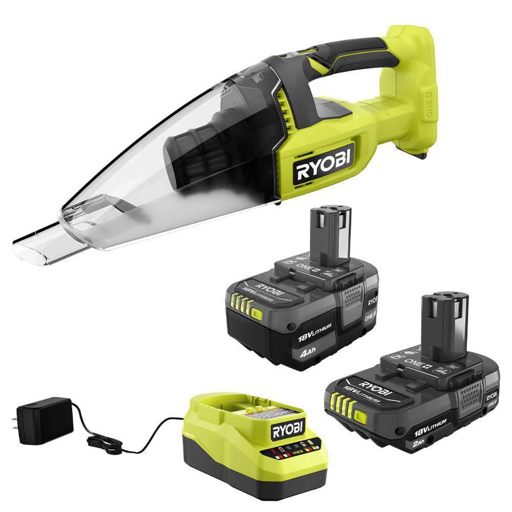 RYOBI ONE+ 18V Lithium-Ion Kit with 2.0 Ah and 4.0 Ah Batteries, Charger, and ONE+ 18V Cordless Multi-Surface Hand Vacuum