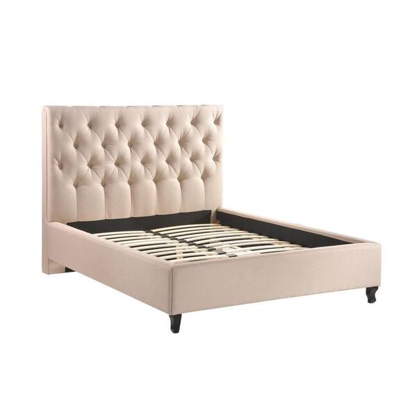 luxeo Roxbury Fabric Queen-Size Tufted Upholstered Platform Contemporary Bed in Sand Color