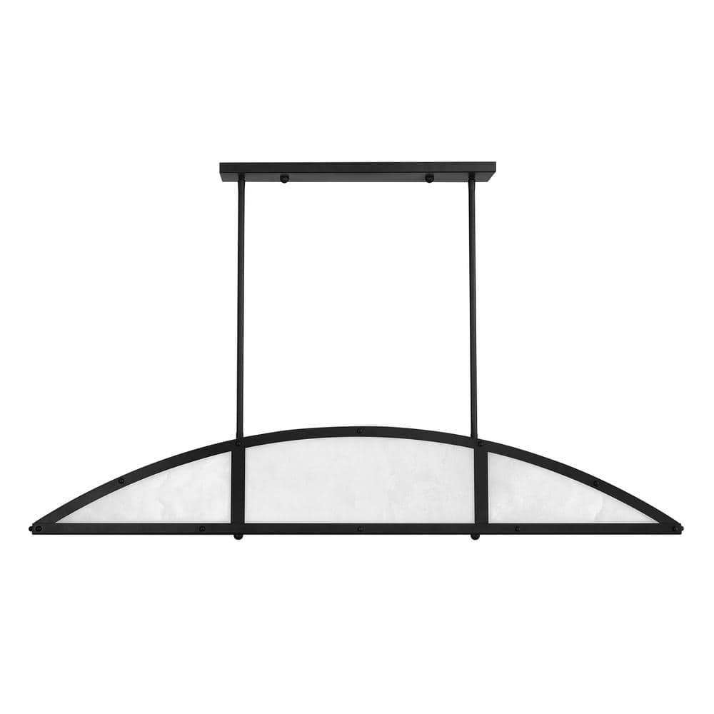 Matte Black 4-Light Linear Chandelier with Natural Alabaster Shade