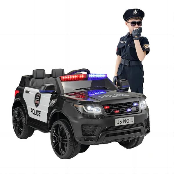 TOBBI 12-Volt Kid Ride on Police Car with Parental Remote Control in Black