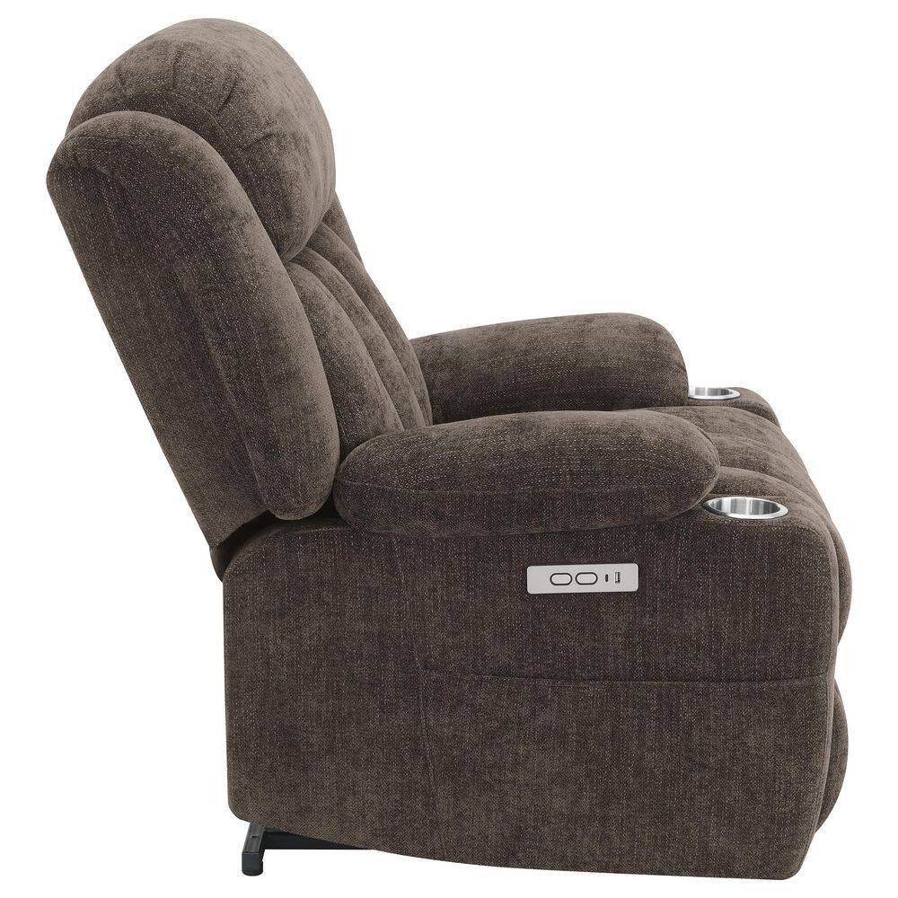 Houston Dark Brown Upholstered Power Lift Recliner Chair