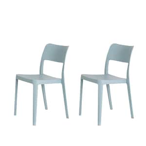 La Vie Stackable Resin Baby Blue Outdoor Dining Chair Set of 2