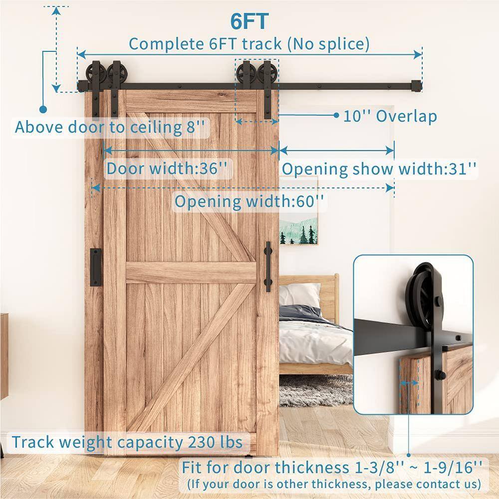 6FT Black Carbon Steel Sliding Barn Door Hardware Kit