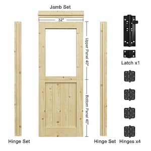 30 in. x 80 in. Solid Pine Universal 1-Lite Clear Glass Unfinished Dutch Wood Prehung Front Door +Quick Assemble Jamb