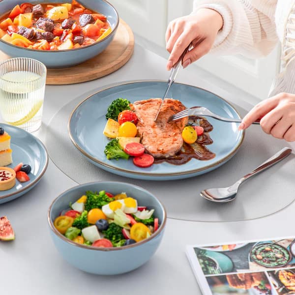 MALACASA 16-Piece Modern Stoneware Blue Dinnerware Set Tableware