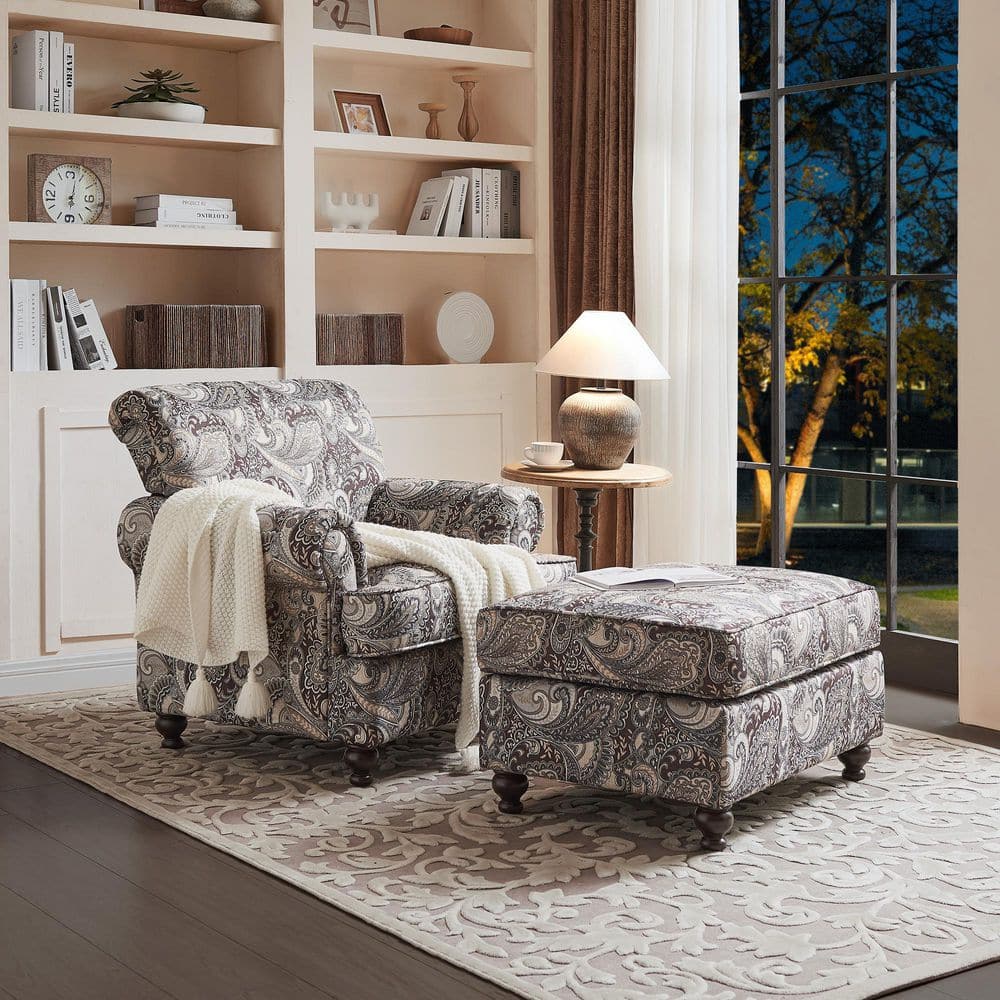 Morden Fort Classic Paisley Floral Chenille Arm Chair and Ottoman Set with  Thick Cushion Accent Club Chairs for Living Room LX03-1+SOT - The Home ..., image size:1000x1000