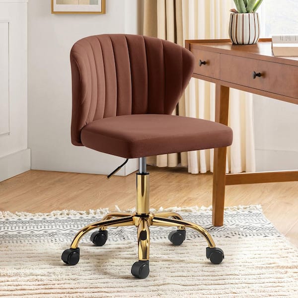 Ilia Modern Velvet up to 35 in. Swivel Adjustable Height Task Chair in Burn-brick with Wheels and Channel-Tufted Back