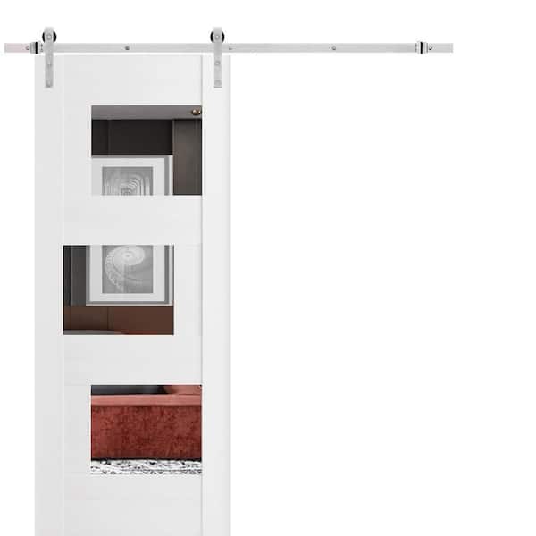 VDOMDOORS 30 in. x 80 in. 1 Panel Mirrored Glass White Solid MDF Sliding Barn Door with Hardware Kit