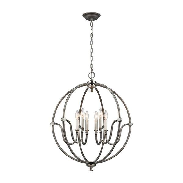 Titan Lighting Stanton 6-Light Weathered Zinc Chandelier with Brushed Nickel Accents