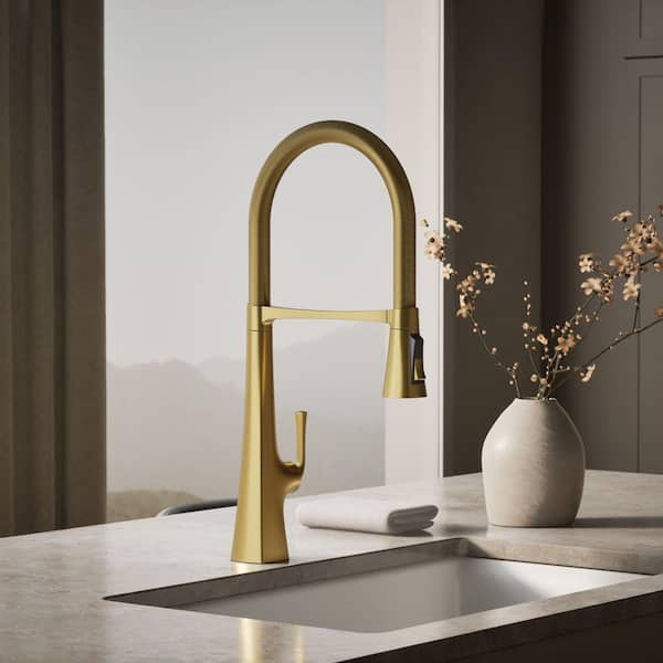 Graze Single Handle Pull Down Sprayer Kitchen Faucet in Vibrant Brushed Moderne Brass