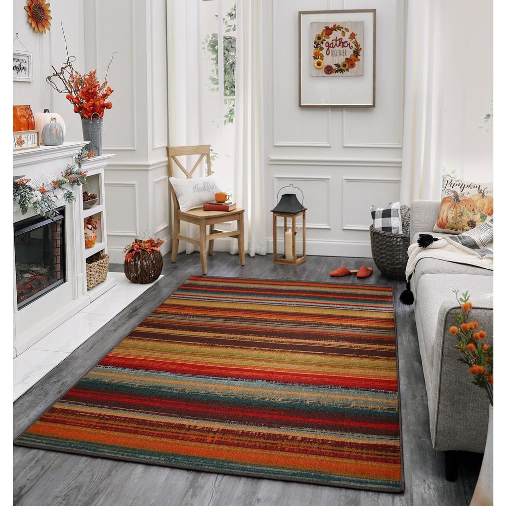 Multicolor Synthetic Stripe Rectangular Area Rug, 5' x 8'