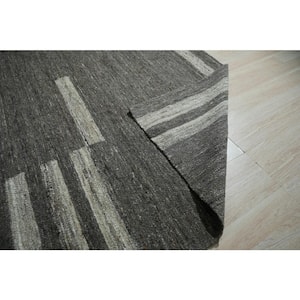 Gray 10 ft. x 14 ft. Hand-Woven Wool Contemporary Natural Wool Flat Rug Area Rug