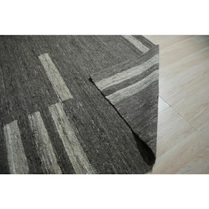 Gray Hand-Woven Wool Contemporary Natural Wool Flat Rug, 9 ft.  x 12 ft. , Area Rug