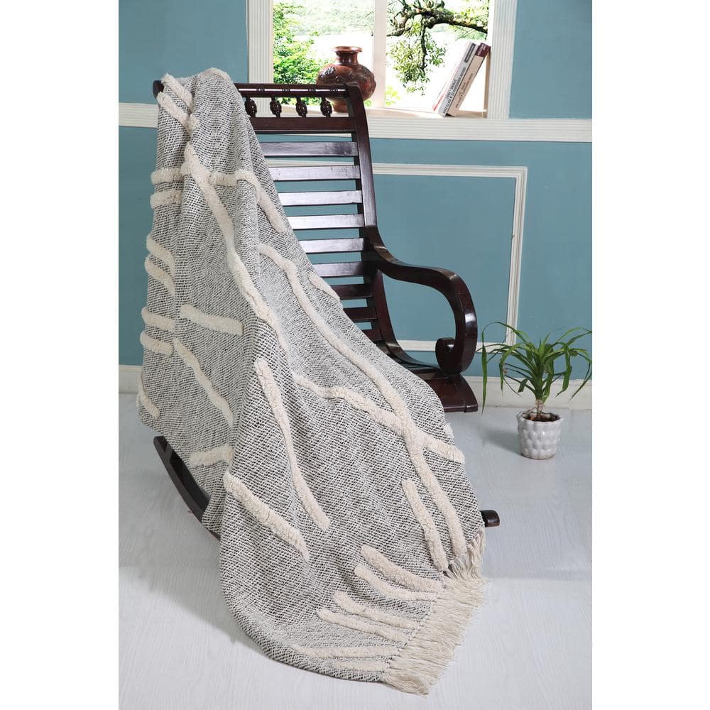 Norah Abstract Zigzag Black Melange All Natural Cotton Decorative Gray Thro