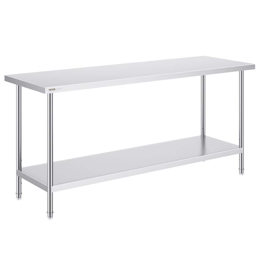 VEVOR Sliver 24 x 72 x 34 in. Stainless Steel Commercial Kitchen Prep ...