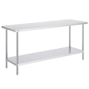 Sliver 24 x 72 x 34 in. Stainless Steel Commercial Kitchen Prep Table 880 lbs. Load Capacity with 3-Adjustable Height