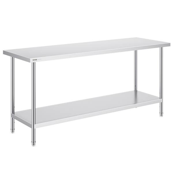 VEVOR Sliver 24 x 72 x 34 in. Stainless Steel Commercial Kitchen Prep Table 880 lbs. Load Capacity with 3-Adjustable Height