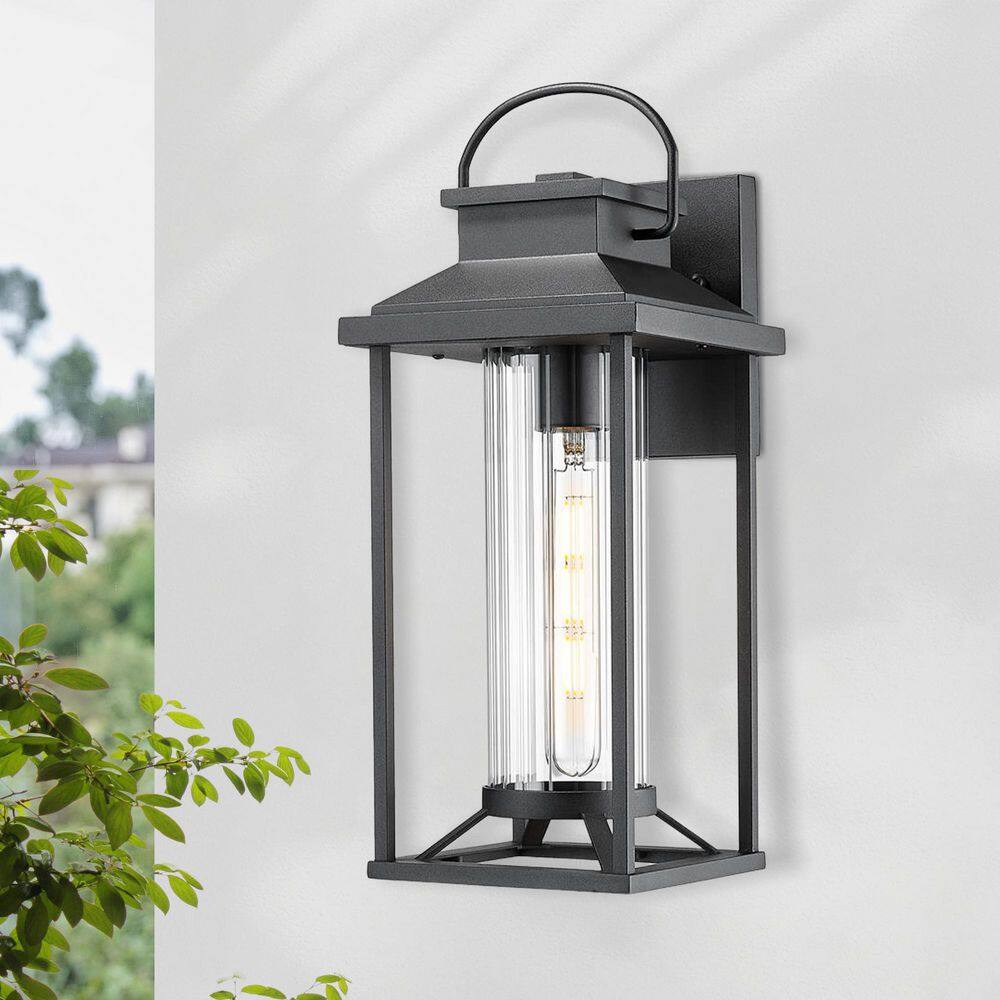 Modern 17.1 in. 1-Light Matte Black Outdoor Wall Lantern Sconce with Clear Glass Shade for Garage Front Porch Wall Light price history on PriceWatchPro