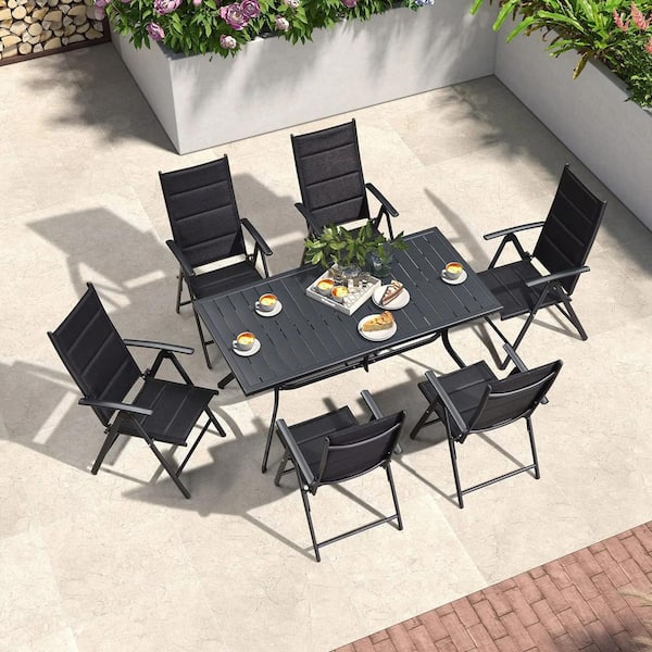 PURPLE LEAF 7-Piece Outdoor Patio Dining Set with Aluminum Frame Black Folding Chairs and Table