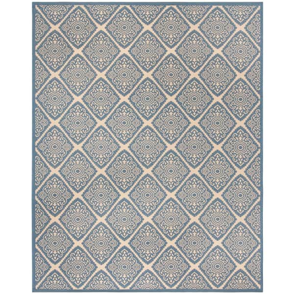 SAFAVIEH Beach House Cream/Blue 8 ft. x 10 ft. Medallion Indoor/Outdoor Patio  Area Rug