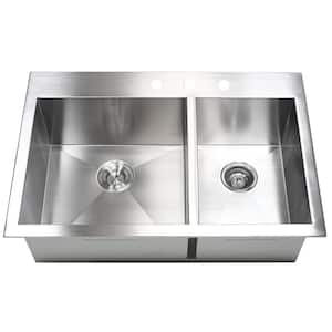 Topmount Drop-in 16-Gauge 33 in. x 22 in. x 10 in. Stainless Steel Double Bowl 60/40 Zero Radius Kitchen Sink