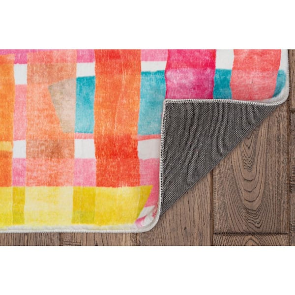 Nyra Motif Faux Rabbit Pink & Blue 5x7 Area Rug