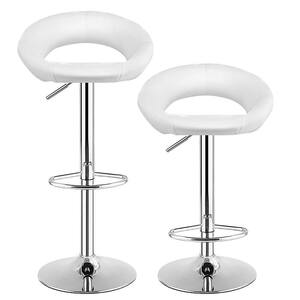 31.5 in. White Low Back Metal Bar Stools Adjustable PU Leather Barstools Swivel Pub Chairs Set of 2
