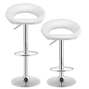 31.5 in. White Low Back Metal Bar Stools Adjustable PU Leather Barstools Swivel Pub Chairs Set of 2