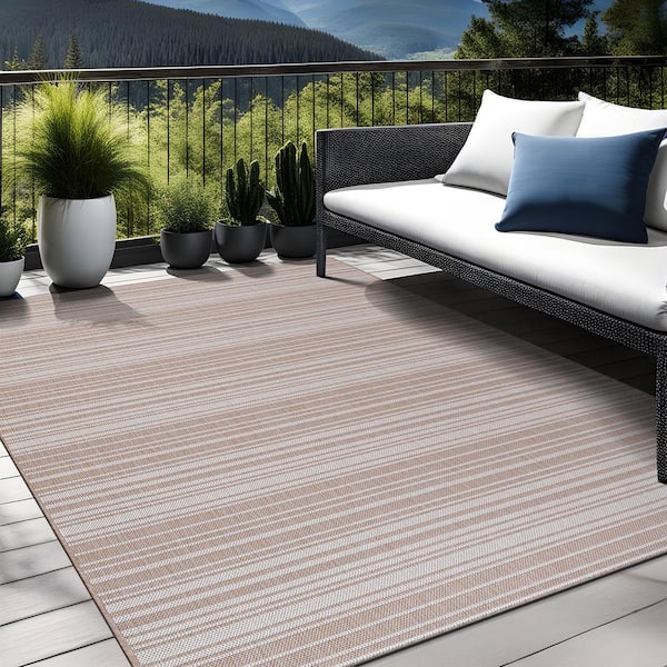 4 X 6 Beige White Waikiki Modern Stripe Indoor Outdoor Area Rug