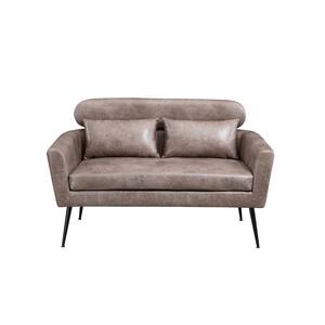 30.70 in. Wide Taupe Accent Loveseat 2-Seat Sofa Chair with 2 Pillow Metal Leg Living Room and Bedroom Bronze Suede
