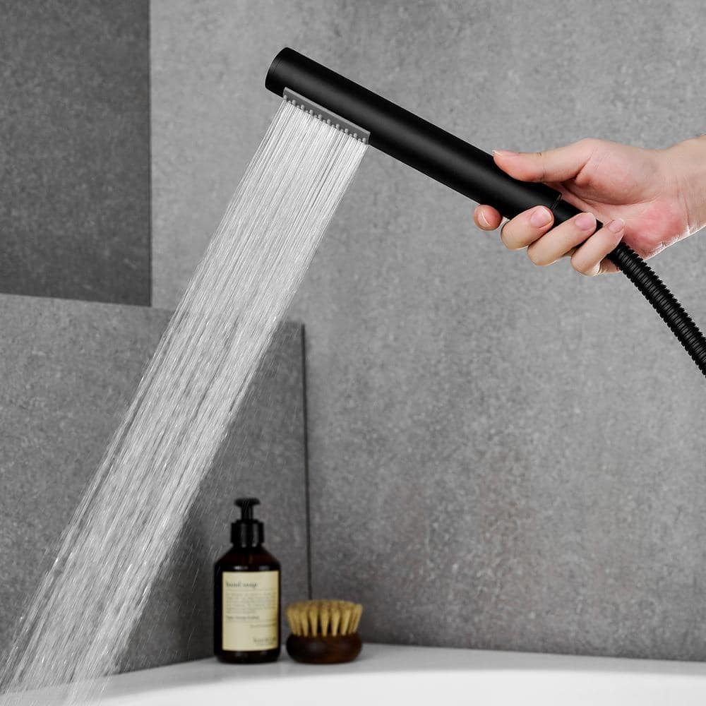 Matte Black Brass Deck-Mount Tub Faucet with Handshower
