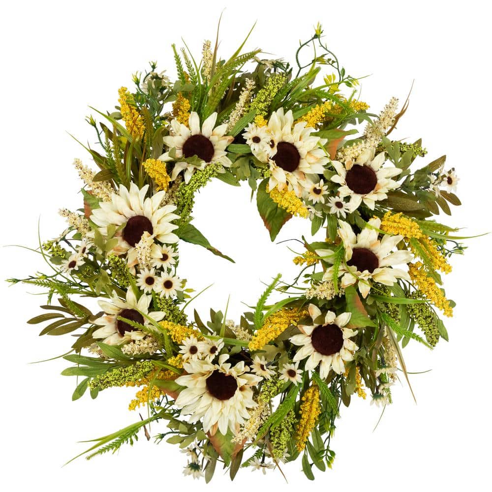 24 in. Beige Sunflowers Artificial Fall Harvest Wreath price history on PriceWatchPro