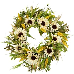 24 in. Beige Sunflowers Artificial Fall Harvest Wreath