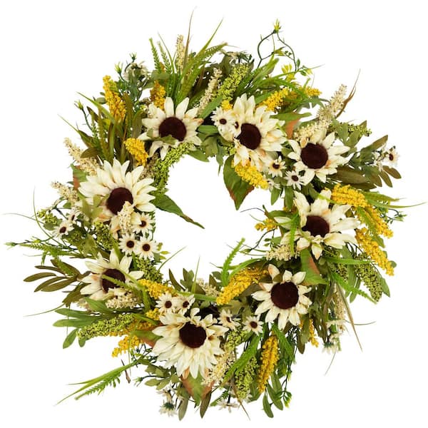 24 in. Beige Sunflowers Artificial Fall Harvest Wreath