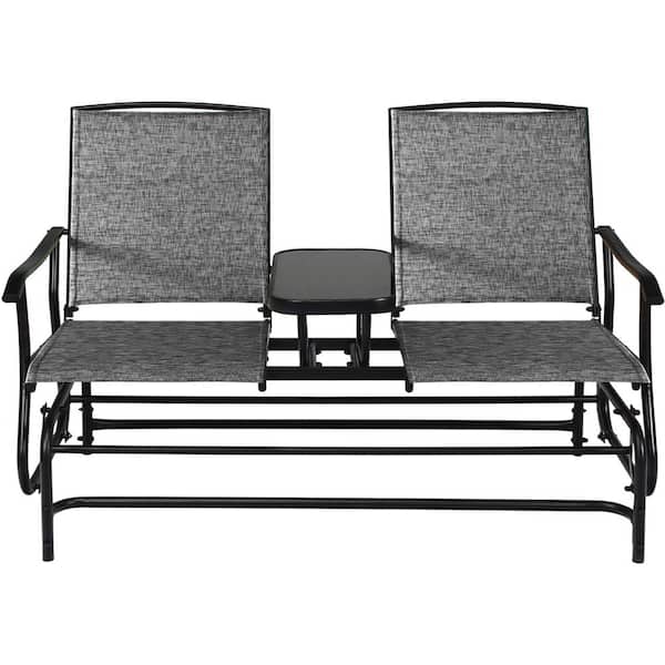 Costway 23.5 in. Gray 1-Piece Metal Patio Conversation Seating Set (2-Person)
