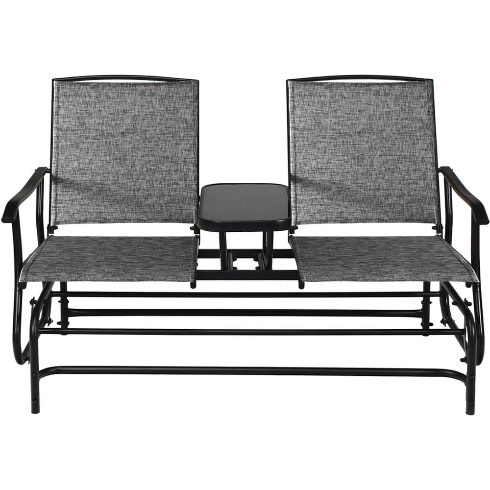 Costway 2-Person Black Metal Outdoor Double Glider Loveseat