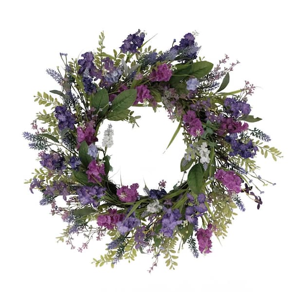 Puleo International 24 in. Artificial Lavender Floral Spring Wreath