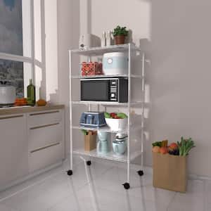 14 in. x 30 in. x 60 in. 5-Tier White Shelf Style Metal Long Angle Shelf with Adjustable Shelves and 4-Wheels