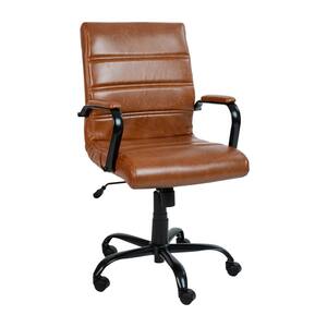 Faux Leather Executive Swivel Office Chair in Brown LeatherSoft/Black Frame with Arms