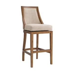 Ellie 46 in. Brown Rubberwood Bar Height Stool with Cushioned Back and High Back